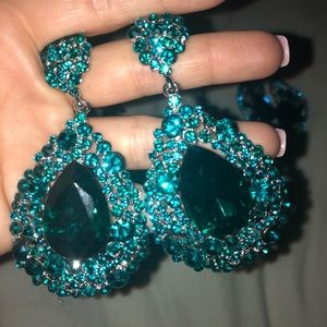 Green Swarovski like Pageant Earrings